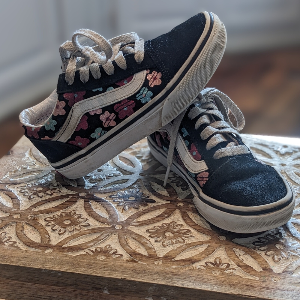 Kids Black Floral Sneakers